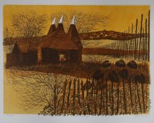 Robert Tavener (1920-2004), artist proof print, 'Oast houses near Tenterden, Kent', signed in