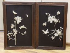 A pair of Japanese Meiji period ivory inlaid lacquered panels - 43.5 x 69cm