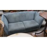 A large contemporary turquoise fabric sofa, length 230cm, depth 96cm, height 93cm