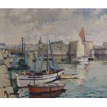 Léo Pernes (1912-1980), oil on canvas, French harbour scene, signed, 38 x 45cm