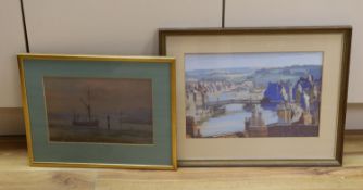 Martin Snape (1852-1930), watercolour, Sail barge on an estuary, signed, 19 x 28cm and a gouache