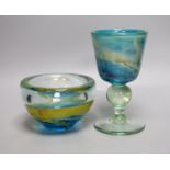 A Mdina glass goblet and vase, Tallest 17 cm