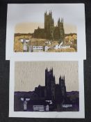 Robert Tavener (1920-2004), two artist proof linocuts, 'Canterbury' and 'Canterbury Cathedral',