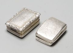 A Victorian engraved silver rectangular vinaigrette, with wriggle work decoration, William