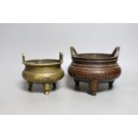 Two Chinese bronze tripod censers - tallest 13.5cm