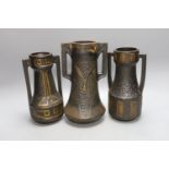 Three Bretby Arts and Crafts style pottery vases - tallest 26cm