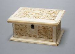 A 19th century carved Ivory Cantonese box,12.5 cms wide.