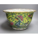 A Chinese yellow ground flower pot, early 20th century, 38cm diameter