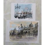 Robert Tavener (1920-2004), two hand coloured lithographs, 'St Mark's Venice' and 'Gondoliers',