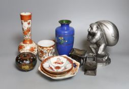 A selection of Japanese ceramics, bronzes and cloisonné enamel wares - some Meiji period