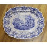 A large Victorian blue-printed stone china meat plate depicting 'Venetian scenery' - 54cm long