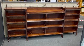 A Victorian mahogany breakfront dwarf open bookcase, length 279cm, depth 37cm, height 132cm