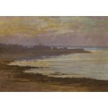 Beatrice Bright (1861-1940), oil on millboard, Coastal landscape at sunset, signed, 25 x 35cm