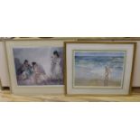Sir William Russell Flint, two limited edition prints, 'The Pendant' and 'Waves', both signed in