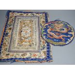 Two Chinese embroideries, Qing,longest 45 cms long x32 cms wide.