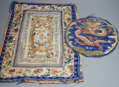 Two Chinese embroideries, Qing,longest 45 cms long x32 cms wide.