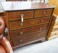 An Edwardian inlaid mahogany chest, fitted two short and three long drawers, width 106cm, depth