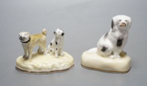 A Samuel Alcock porcelain a group of a pug dog and a spaniel, c.1835-50, together with a similar