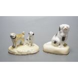A Samuel Alcock porcelain a group of a pug dog and a spaniel, c.1835-50, together with a similar