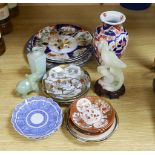 Selection of various Chinese and Japanese ceramics, together with a jade elephant and bowenite