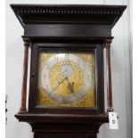 A George III style oak cased longcase clock with silvered chapter ring, height 197cm