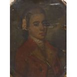 Late 18th century English School, oil on canvas, Portrait of a gentleman wearing a red coat, oval,