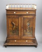 A 19th century walnut cigar cabinet, with an ivory and bone gallery. 36 cms wide x 45 cms high.