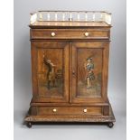 A 19th century walnut cigar cabinet, with an ivory and bone gallery. 36 cms wide x 45 cms high.