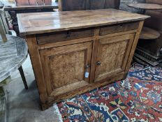 A late 18th / early 19th century French walnut and fruitwood side cabinet, width 130cm, depth