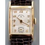 A gentleman's 1950's 14ct Lord Elgin manual wind wrist watch, with angular glass, Arabic dial and