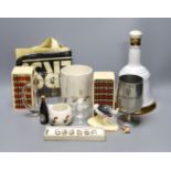Assorted Guiness memorabilia, a Bells porcelain bottle of whisky, commemorative to the 60th birthday