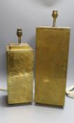 Two signed Rudolf Dubarry brass 1970's lamp bases, tallest 50cm