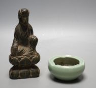 A Chinese soapstone carving of Buddha and a celadon glazed bowl,Buddha 16.5 cms high.