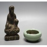 A Chinese soapstone carving of Buddha and a celadon glazed bowl,Buddha 16.5 cms high.