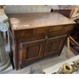 An 18th century and later oak and fruitwood side cabinet, width 100cm, depth 50cm, height 84cm