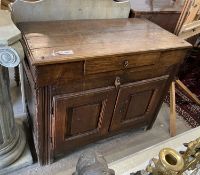 An 18th century and later oak and fruitwood side cabinet, width 100cm, depth 50cm, height 84cm