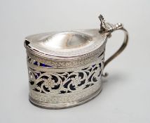 A George III engraved and pierced silver oval mustard pot, Michael Plummer, London, 1793, length