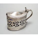 A George III engraved and pierced silver oval mustard pot, Michael Plummer, London, 1793, length