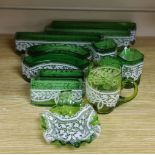 A group of Venetian green enamelled glass lace pattern posy tableware (12)