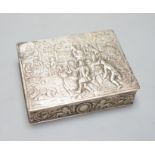 A late 19th / early 20th century German Hanau silver rectangular box and cover, the top embossed
