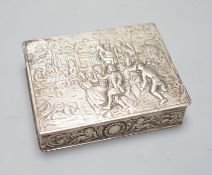 A late 19th / early 20th century German Hanau silver rectangular box and cover, the top embossed