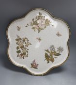 A Royal Worcester Aesthetic period shaped tray, decorated with butterflies and flowers. 50cm