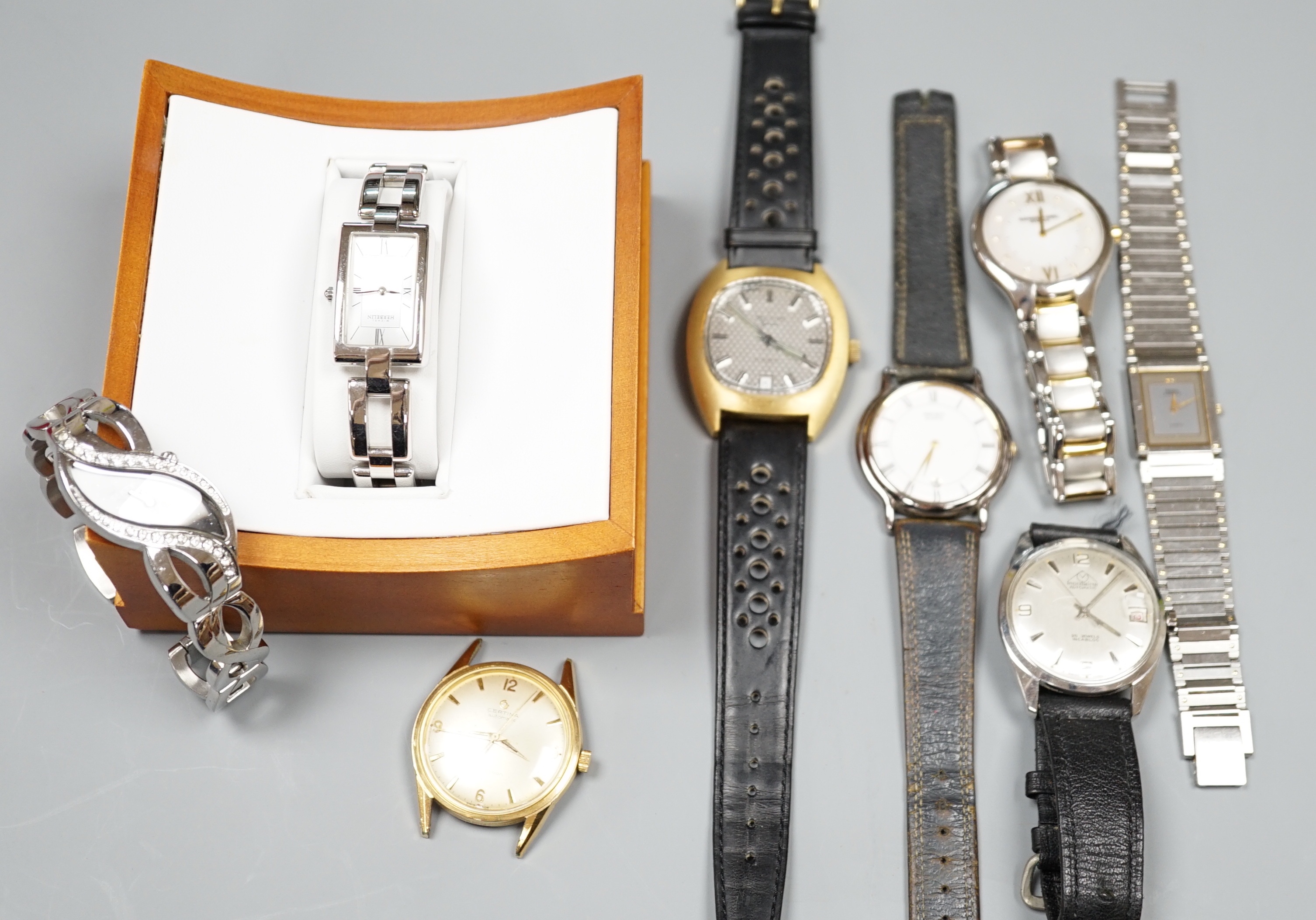 A collection of lady's and gentleman's wrist watches including Raymond Weil, Seiko, Certina and