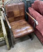 A modern chrome and tan leather desk chair, width 56cm, depth 56cm, height 85cm