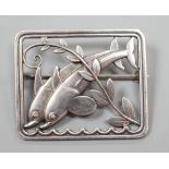 A Georg Jensen (designed by Arno Malinowski) sterling 'twin dolphin' rectangular brooch, no. 251,