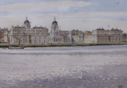 John Lynch (b.1936), watercolour, Royal Naval College, Greenwich, monogrammed, 25 x 35cm