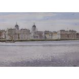 John Lynch (b.1936), watercolour, Royal Naval College, Greenwich, monogrammed, 25 x 35cm