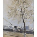 Margery Oliver (fl.1938-40), watercolour, 'River mist', signed, 1940 Leicester Galleries