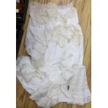 A collection of chemise/pantaloon lace inserted undergarments and a collection of petticoat