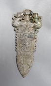 A 20th century Chinese archaistic jade carving, model of an axe head30.5 cms long.